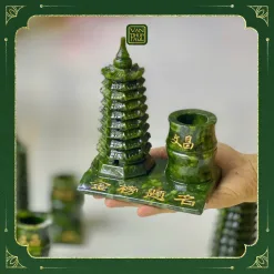 Tháp Văn Xương Kèm Lọ Đựng Bút Đá Serpentine - Cao 18cm