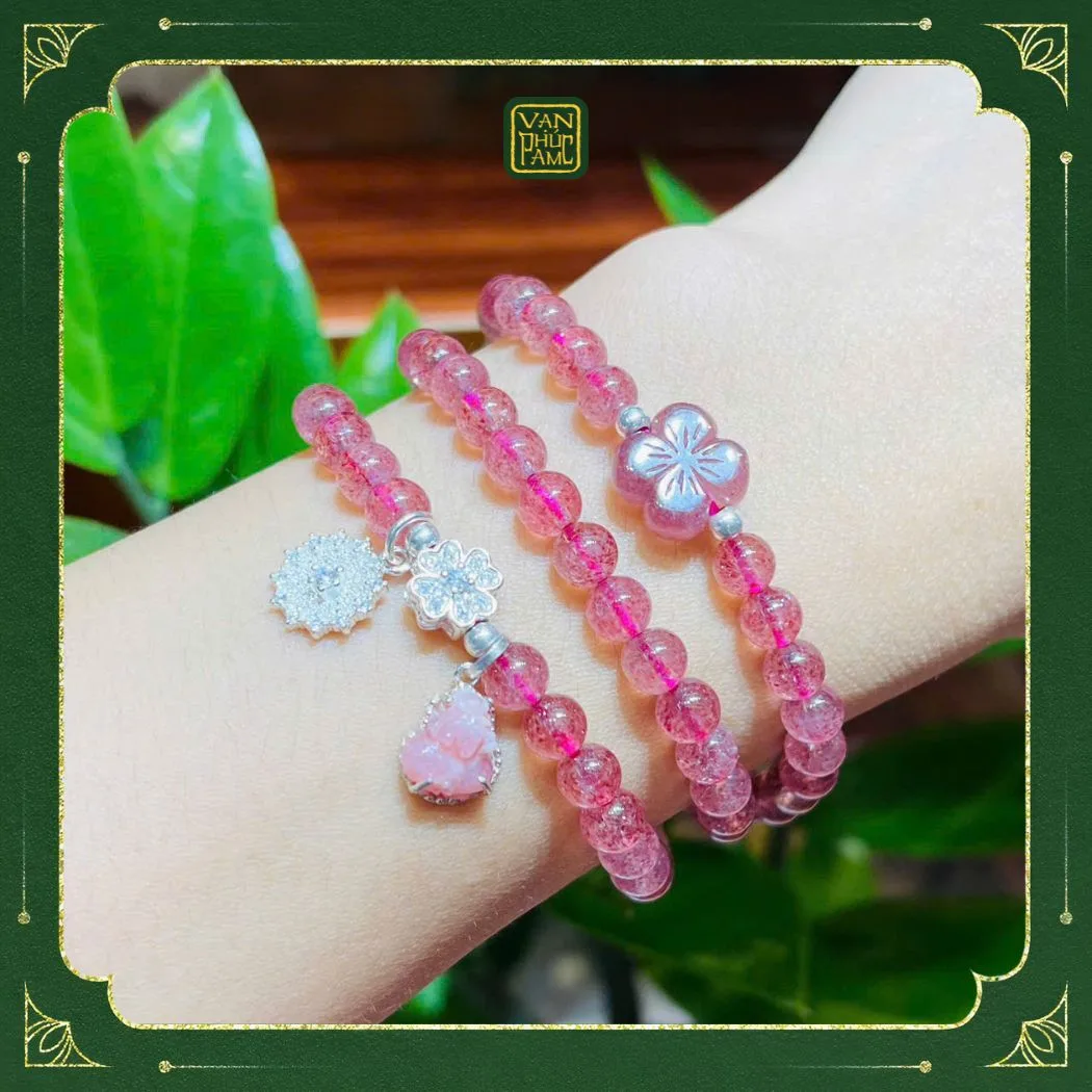 Vòng Chuỗi Thạch Anh Mix Cỏ May Mắn & Charm Tỳ Hưu Bọc Bạc