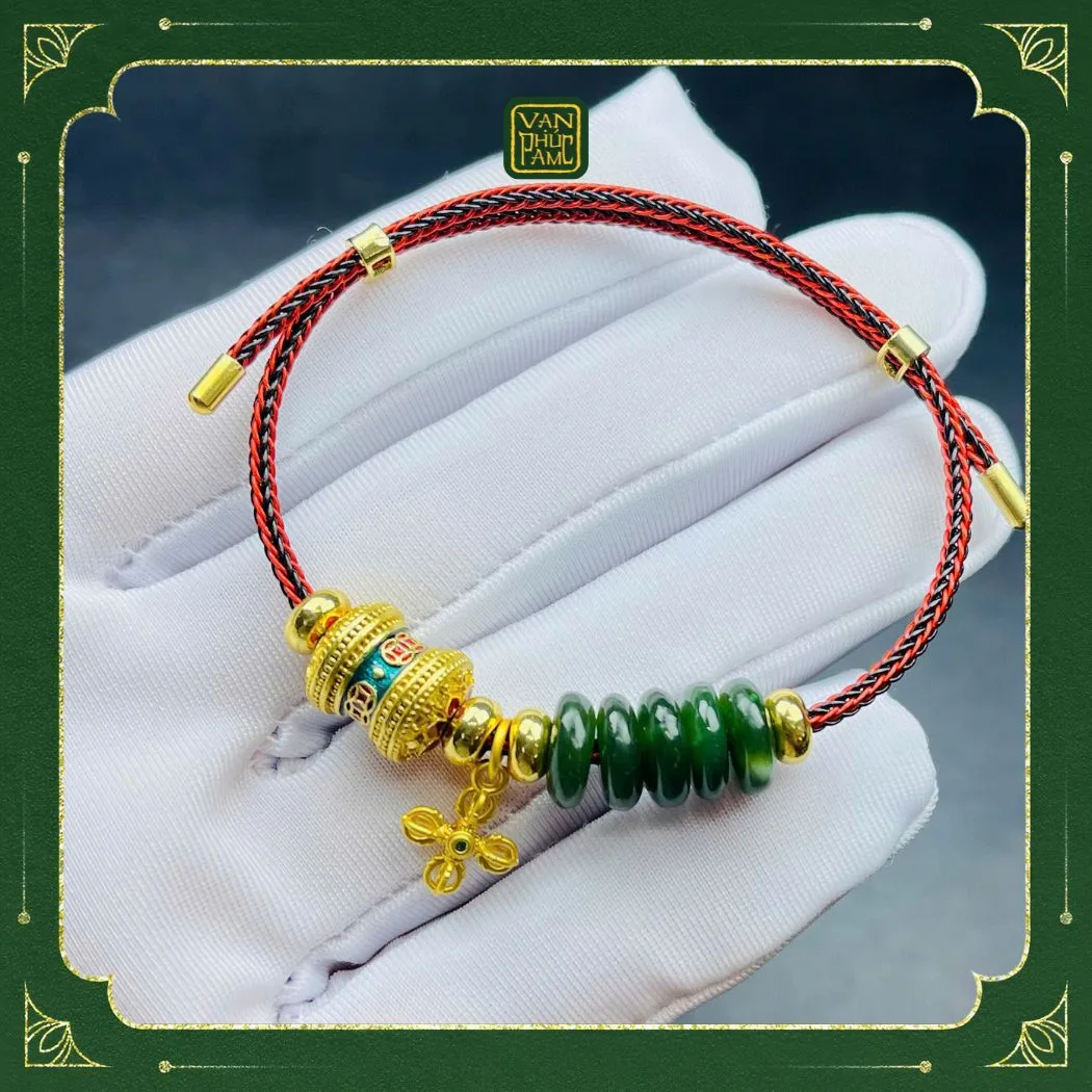 VÒNG TAY DÂY CÁP NGŨ ĐIỀU NGỌC BÍCH MIX CHARM TITAN