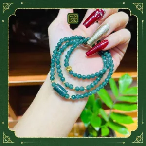 Chuỗi Lam Ngọc mix charm Lu Thống, bi vàng 10K