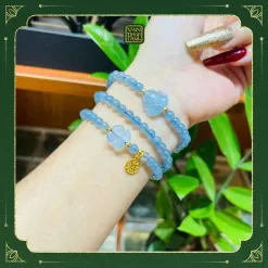 Chuỗi Thạch Anh Aqua Mix Hồ Ly, Cỏ 4 Lá Vuông, Cham Vàng 10K