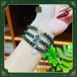 Chuỗi Thạch Anh Tóc Xanh Mix Charm Kim Cang Và Hồ Lô Bọc Bạc