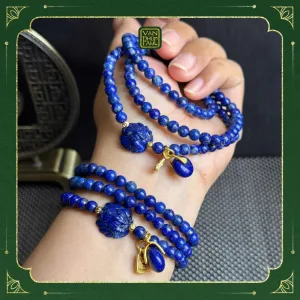 Chuỗi Lapis 5ly Cuốn 3 Vòng Mix Hồ Ly Chúa, Charm Điếu Lapis