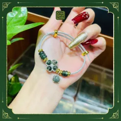 Vòng Dây Cáp Thạch Anh Tóc Xanh, Cỏ Tím Mix Tỳ Hưu,Hồ Ly Bọc Bạc Và Ngũ Điếu