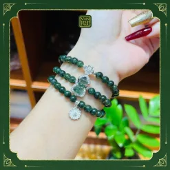 Chuỗi Thạch Anh Tóc Xanh Mix Charm Kim Cang Và Hồ Lô Bọc Bạc