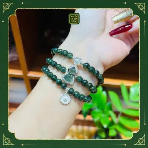 Chuỗi Thạch Anh Tóc Xanh Mix Charm Kim Cang Và Hồ Lô Bọc Bạc