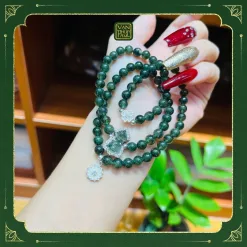 Chuỗi Thạch Anh Tóc Xanh Mix Charm Kim Cang Và Hồ Lô Bọc Bạc
