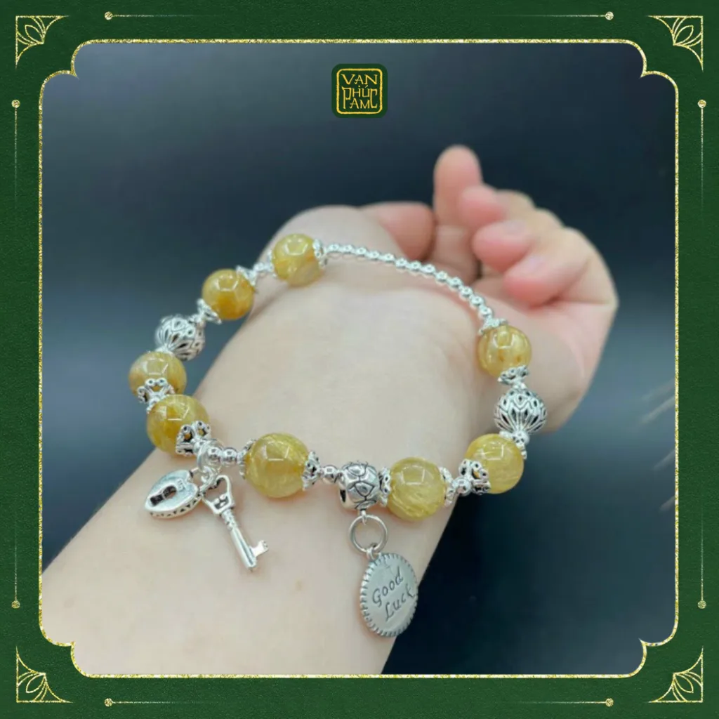 Vòng Thạch Anh Tóc Vàng Mix Charm Bạc2