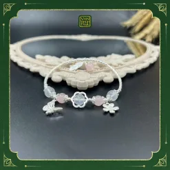 Vòng Charm Bạc, Đá Mặt Trăng Mix Thạch Anh Hồng