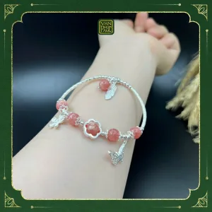 Vòng Đá Đào Hoa Mix Charm Bạc
