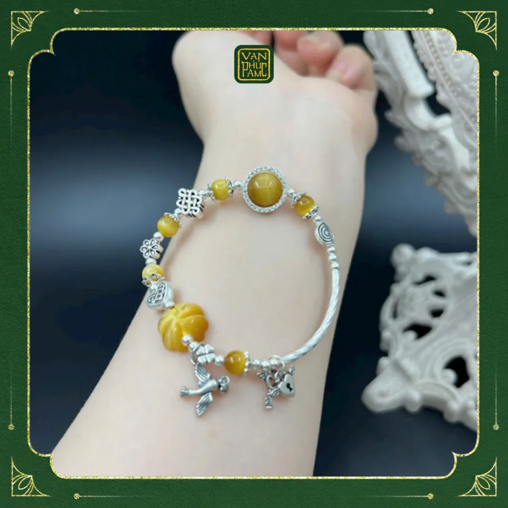 Vòng Mix Charm Bạc Và Đá Mắt Hổ Xanh Đen4