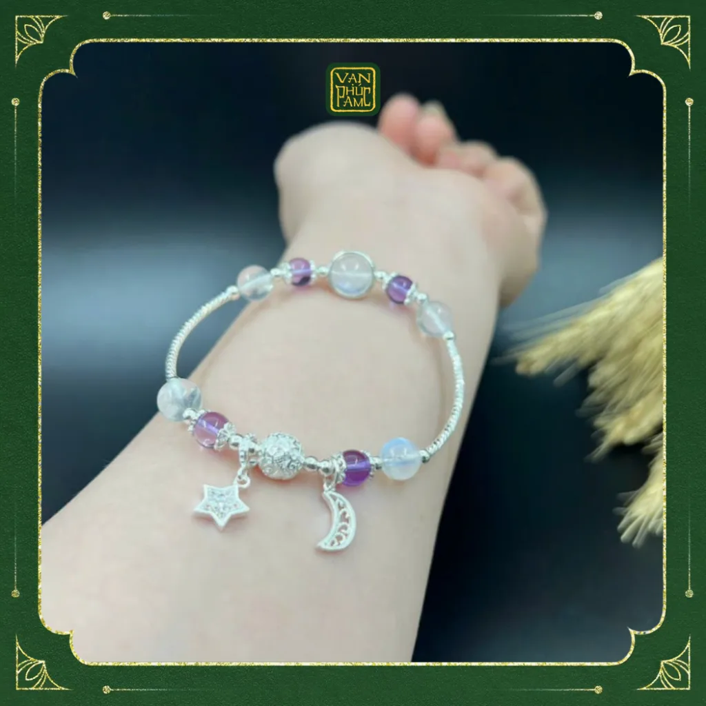 Vòng Đá Mix Charm Bạc Và Thạch Anh Tím