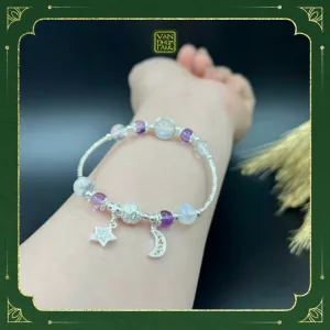 Vòng Đá Mix Charm Bạc Và Thạch Anh Tím