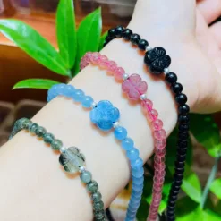 Vòng Chuỗi Thạch Anh Mix Cỏ May Mắn & Charm Tỳ Hưu Bọc Bạc